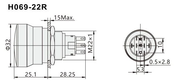 Siron Push Button Switch Mushroom Waterproof Metal Emergency Stop 16mm19mm22mm Red Head Switch Pin Terminal