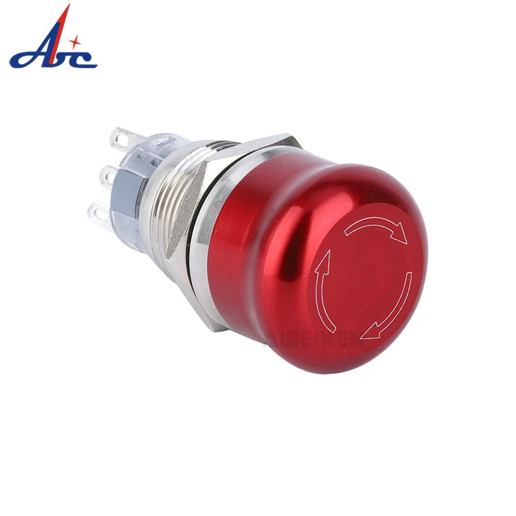 Durable 1no1nc Mushroom Waterproof Electrical Threaded Button with Arrow Red 16mm Emergency Stop Switch