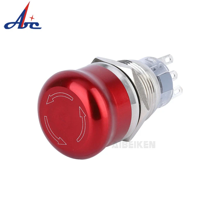 Durable 1no1nc Mushroom Waterproof Electrical Threaded Button with Arrow Red 16mm Emergency Stop Switch