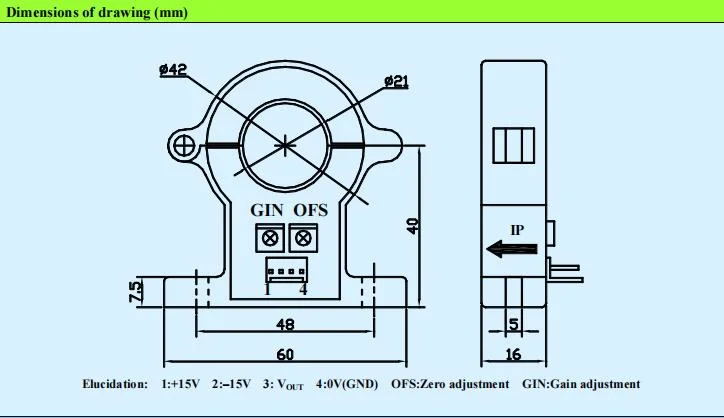 Hall Current Sensor CS500ek1 Series with Molex Connector or 3.81 Green Connector