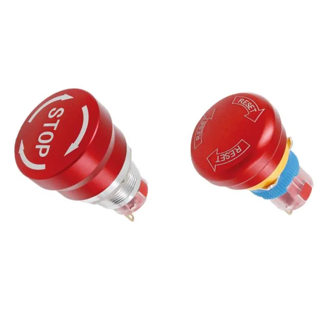 Siron Push Button Switch Mushroom Waterproof Metal Emergency Stop 16mm19mm22mm Red Head Switch Pin Terminal