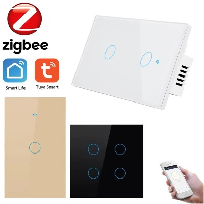 Tuya Touch Screen Smart Light Switch 2 Gang Zigbee Toggle Light Switch