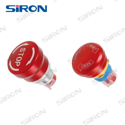 Siron Push Button Switch Mushroom Waterproof Metal Emergency Stop 16mm19mm22mm Red Head Switch Pin Terminal