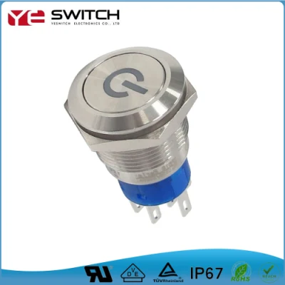 19mm Waterproof IP67 Push Button Metal Switch Flat Round Head with LED Momentary Self